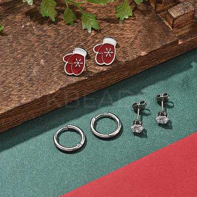 3 Pairs 3 Styles Christmas 304 Stainless Steel Hoop & Stud Earring Sets for Women EJEW-K279-16P-02-1