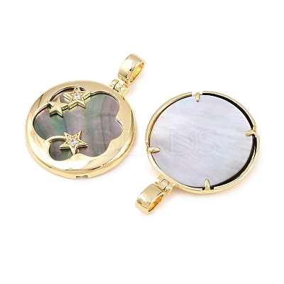 Brass Micro Pave Cubic Zirconia with Natural Black Lip Shell Pendants KK-Z146-34G-1