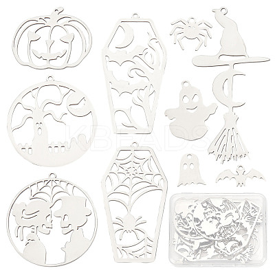20Pcs 10 Style 201 Stainless Steel Laser Cut Pendants STAS-SC0005-08-1