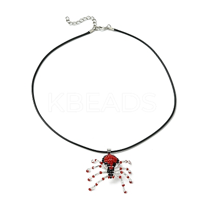 Braided Glass Seed Bead Spider Pendant Necklaces NJEW-MZ00036-1