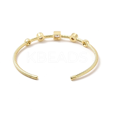 Clear Cubic Zirconia Square Cuff Bangle BJEW-E032-03G-1