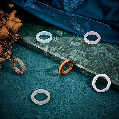 6Pcs 6 Styles Natural & Synthetic Gmestone Finger Rings for Unisex RJEW-BC0001-25-1