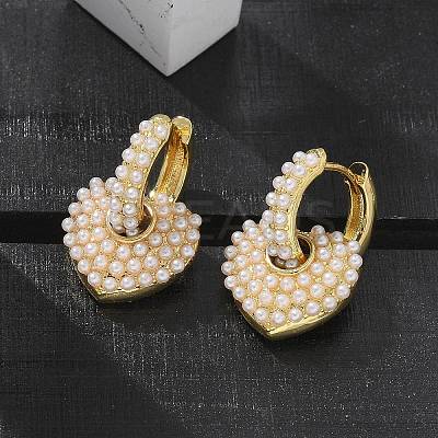 Rack Plating Brass Heart Dangle Hoop Earrings with ABS Imitation Pearl Beaded EJEW-R152-06G-1