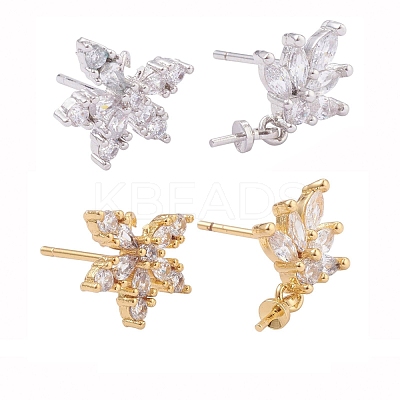 4 Pairs 2 Style Brass Micro Pave Clear Cubic Zirconia Stud Earring Findings KK-ZZ0001-06-1