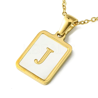 Ion Plating(IP) Rectangle with Initial Letter 304 Stainless Steel Pendant Necklace NJEW-R265-04G-J-1
