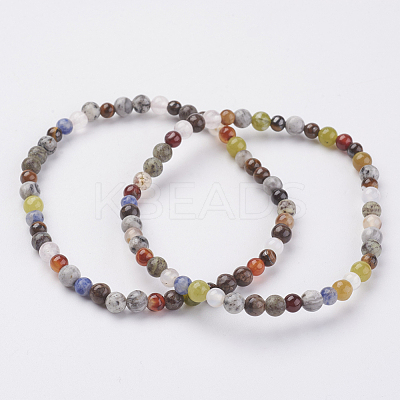 Natural Mixed Stone Stretch Bracelets BJEW-JB02460-01-1