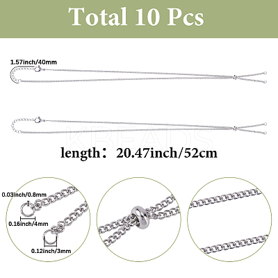 10Pcs Adjustable 304 Stainless Steel Curb Chains Necklaces Making MAK-SC0001-44-1