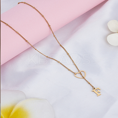 1Pc Letter & Heart Stainless Steel Lariat Necklaces for Women NJEW-LP0002-87G-F-1