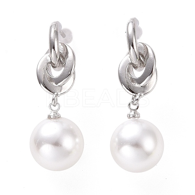 Plastic Pearl with Knot Dangle Stud Earrings EJEW-A072-03P-1