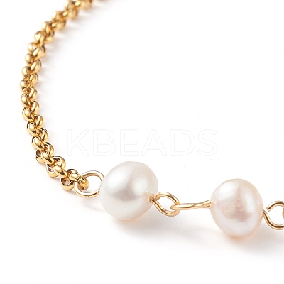 Natural Pearl Beaded Link Bracelet with 304 Stainless Steel Rolo Chains for Women BJEW-JB08776-01-1