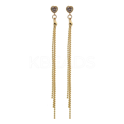 Heart Brass Tassel Stud Earrings EJEW-Z086-04G-1