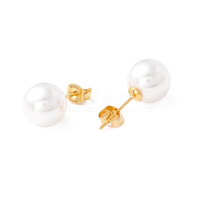 6 Pair Shell Pearl Round Ball Stud Earrings EJEW-A067-18A-G-1