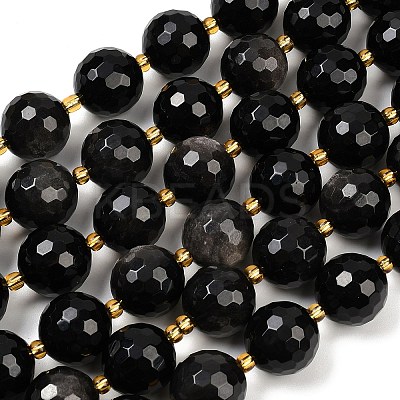 Natural Silver Sheen Obsidian Beads Strands G-C249-A01-16mm-1