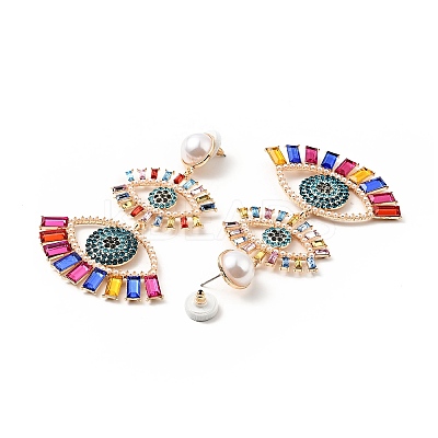 Rhinestone Double Evil Eye Dangle Stud Earrings with Acrylic Pearl Beaded LS-EJEW-J045-03A-KCG-1
