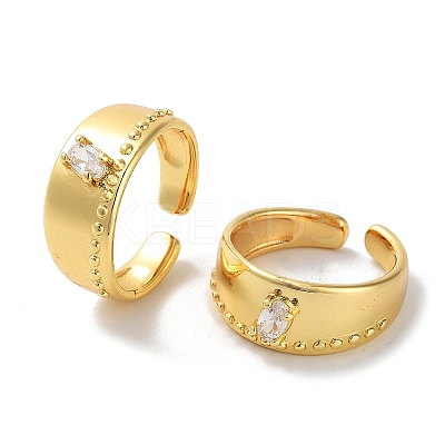 Oval Glass Open Cuff Rings for Women RJEW-E292-05G-1