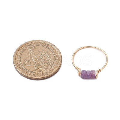 Column Natural Amethyst & Red Jasper & Green Aventurine & Tiger Eye & Lepidolite/Purple Mica Finger Rings RJEW-JR00781-1