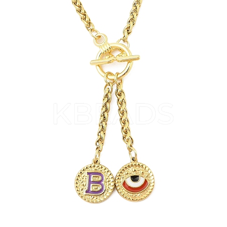 Ion Plating(IP) 304 Stainless Steel Purple Enamel Letter & Eye Pendant Wheat Chain Necklaces STAS-Z102-01G-B-1