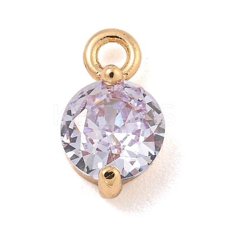Flat Round Brass Micro Pave Cubic Zirconia Charms KK-Z072-02KCG-06-1