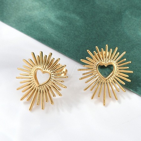 Ion Plating(IP) 304 Stainless Steel Hollow Out Heart Stud Earrings for Women EJEW-E271-02G-1
