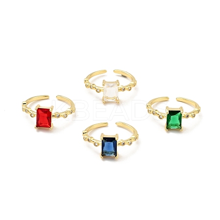 Cubic Zirconia Rectangle Open Cuff Ring RJEW-G255-01G-1