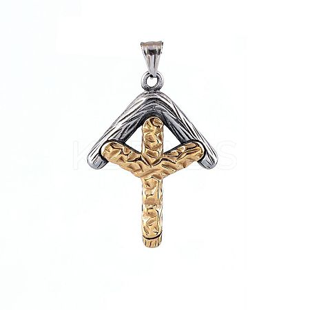 Duo Tone 304 Stainless Steel Textured Viking Rune Pendant Necklaces for Men WGD6348-01-1