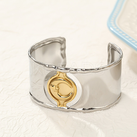 Moon 304 Stainless Steel Cuff Bangles LS-BJEW-B157-01PG-1