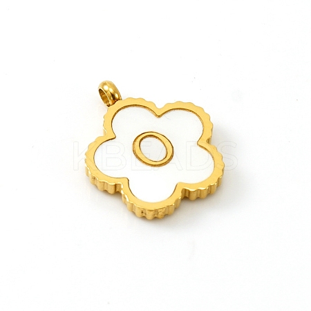 Golden Tone Stainless Steel Pave White Shell Letter Flower Charms PW-WGC5230-15-1