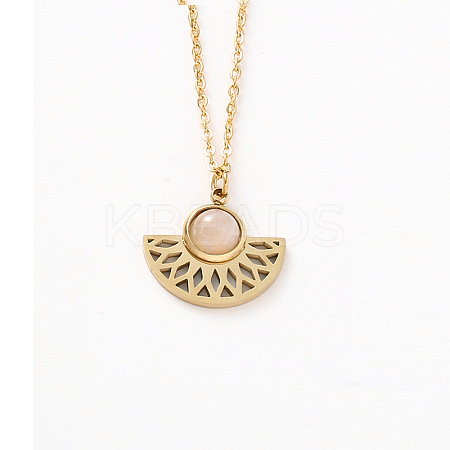 Natural Sunstone Fan Pendant Necklaces LS-TQ8111-4-1