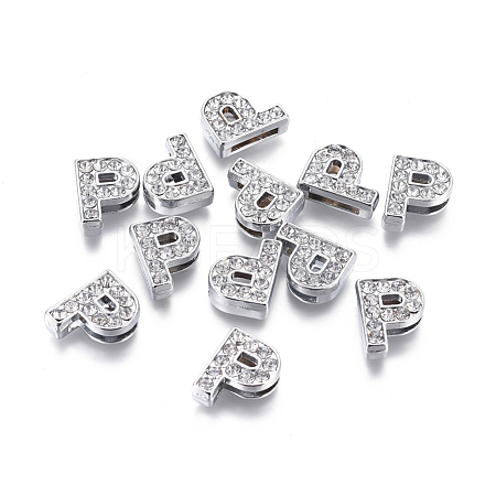 Alloy Initial Slide Charms with Grade A Rhinestones ALRI-R032-P-FF-1