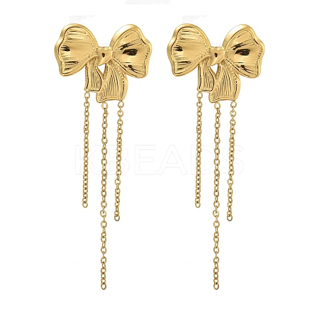 Ion Plating(IP) 304 Stainless Steel Chain Tassel Stud Earrings EJEW-G400-06G-1
