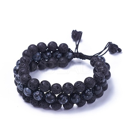 Adjustable Natural Snowflake Obsidian Braided Bead Bracelets BJEW-I273-E01-1