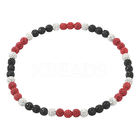 1Pc Polymer Clay Rhinestone Round Beaded Stretch Necklaces NJEW-SP0001-14B-1