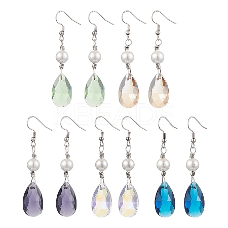 Glass and Shell Pearl Dangle Earrings EJEW-JE06020-1