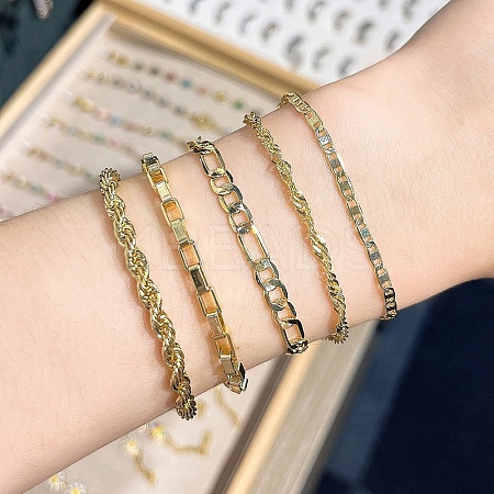 5Pcs 5 Styles Brass Chain Bracelets for Women BJEW-D357-02G-1