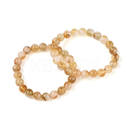Natural Citrine Round Beaded Stretch Bracelets for Men Women G-N349-10A-1