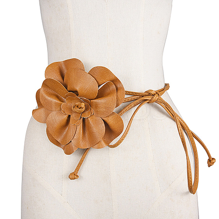Flower PU Leather Wrap Waist Belts for Women AJEW-WH20816-058C-1