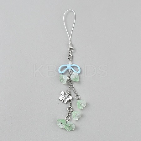 Lily of the Valley Handmade Lampwork & Alloy Butterfly Pendant Decorations HJEW-WH20021-06B-1
