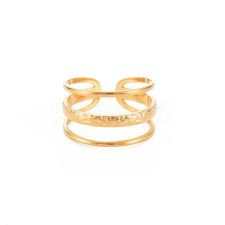 Ion Plating(IP) 304 Stainless Steel Triple Line Open Cuff Ring for Women RJEW-S405-171G-1