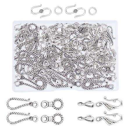 60 Sets 3 Style Tibetan Style Alloy Hook and Eye Clasps PALLOY-AR0001-21-1