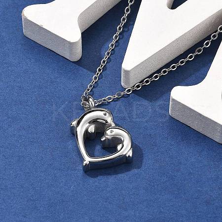 304 Stainless Steel Double Dolphin Heart Urn Ashes Necklaces LS-STAS-Z106-08P-1