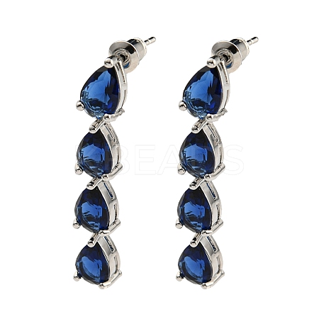 Rack Plating Platinum Tone Brass Glass Studs Earrings for Women EJEW-H310-01P-02-1
