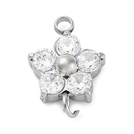 304 Stainless Steel Micro Pave Cubic Zirconia Flower Connector Charms STAS-U042-01P-02-1