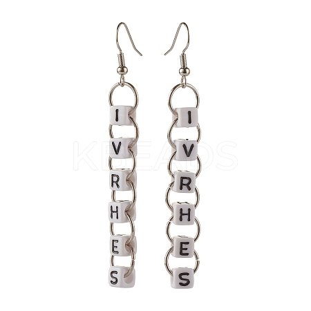 Word Ivrhes Long Brass Dangle Earrings for Women EJEW-JE04753-1