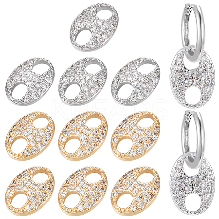 BENECREAT 12Pcs 2 Colors Brass Micro Pave Clear Cubic Zirconia Connector Charms KK-BC0010-28-1