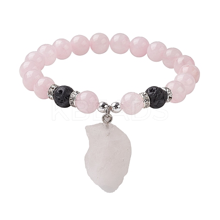 Natural Rose Quartz Beaded Stretch Bracelets BJEW-JB10070-03-1