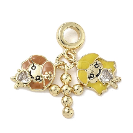 Brass Clear Cubic Zirconia European Dangle Charms LS-KK-K368-26G-1