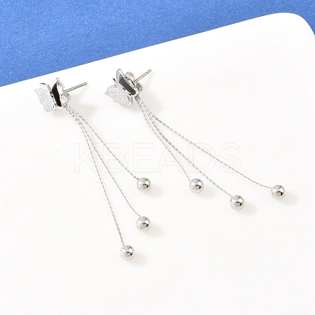 Butterfly 304 Stainless Tassel Steel Stud Earrings EJEW-H175-05P-1