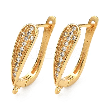 Brass Micro Pave Clear Cubic Zirconia Hoop Earring Findings KK-H532-16G-1