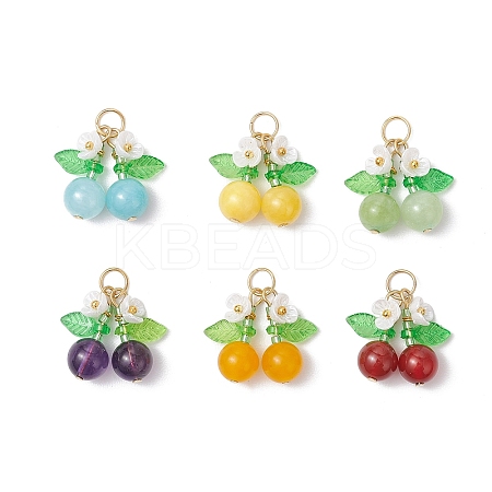 6Pcs 6 Styles Natural Amethyst & Carnelian & Mashan Jade & Malaysia Jade Cherry Pendants PALLOY-MZ00821-1