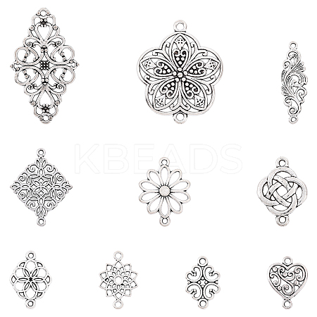 60Pcs 10 Styles Tibetan Style Alloy Flower Connector Charms FIND-YW0010-22-1